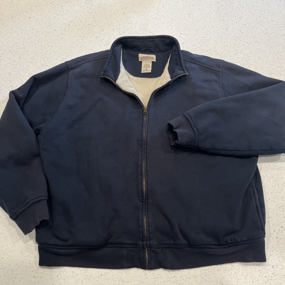 LL Bean Katahdin Iron Works Jacket Mens XL Blue Full Zip Fleece Lined Sherpa